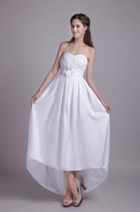White Strapless Ankle-length Dress for Brides in with Handle Flower