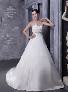 Strapless Bridal Dress with Chapel Train and Beading in and Organza
