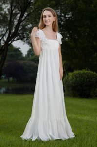 Beautiful White Empire Square Long Wedding Dresses with Ruche