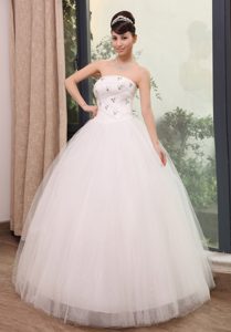 Strapless Ball Gown Dresses for Brides with Beading to Floor-length