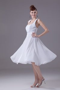 A-line Halter Top Knee-length Wedding Dress with Ribbon