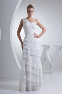 One Shoulder Sheath Dresses for Wedding with Ruche and Layers