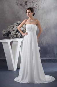 Simple Style Strapless Wedding Reception Dress with Brush Train and Ruche