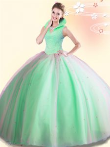 Custom Designed Ball Gowns Beading Quinceanera Gowns Backless Tulle Sleeveless Floor Length