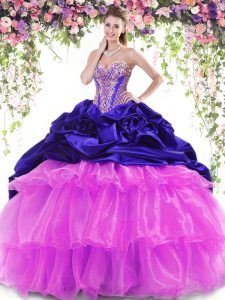 Deluxe Pick Ups Ruffled With Train Multi-color Quince Ball Gowns Sweetheart Sleeveless Brush Train Lace Up