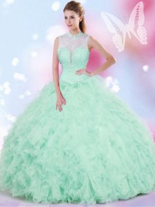 Gorgeous Apple Green Quinceanera Gowns Military Ball and Sweet 16 and Quinceanera and For with Beading and Ruffles High-