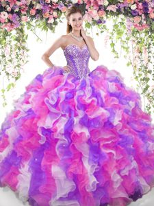 Unique Organza Sweetheart Sleeveless Lace Up Beading and Ruffles Vestidos de Quinceanera in Multi-color