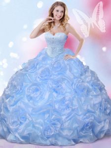 Pick Ups Sweetheart Sleeveless Lace Up Vestidos de Quinceanera Blue Fabric With Rolling Flowers
