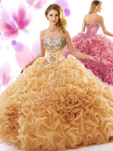 Ball Gowns Sleeveless Champagne Quince Ball Gowns Court Train Lace Up