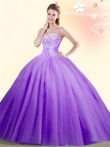 Low Price Sleeveless Floor Length Beading Lace Up Sweet 16 Quinceanera Dress with Lilac
