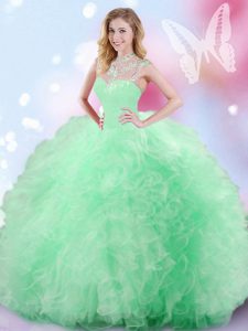 Apple Green Quinceanera Gowns Military Ball and Sweet 16 and Quinceanera and For with Beading and Ruffles and Sequins Hi