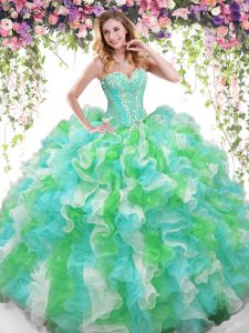 Super Multi-color Sweetheart Neckline Beading and Ruffles Quinceanera Dress Sleeveless Lace Up