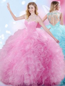 Eye-catching Tulle Sleeveless Floor Length Vestidos de Quinceanera and Beading and Ruffles and Pick Ups