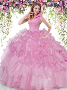 Dazzling Lilac Sweet 16 Quinceanera Dress Military Ball and Sweet 16 and Quinceanera and For with Beading and Ruffled La