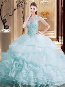 Fantastic Light Blue Ball Gown Prom Dress Military Ball and Sweet 16 and Quinceanera and For with Beading and Ruffles an