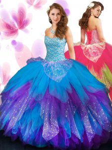 Beauteous Floor Length Multi-color Quinceanera Gowns Tulle Sleeveless Beading and Ruffled Layers