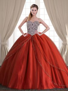 Romantic Sleeveless Brush Train Beading Lace Up Quince Ball Gowns