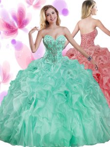 Perfect Apple Green Sweetheart Neckline Beading and Ruffles Sweet 16 Quinceanera Dress Sleeveless Lace Up