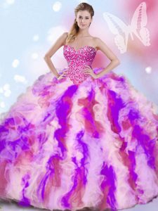 Customized Sweetheart Sleeveless Organza Quinceanera Dress Beading and Ruffles Lace Up