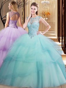 Fantastic Light Blue Quinceanera Gowns Military Ball and Sweet 16 and Quinceanera and For with Beading and Ruffled Layer
