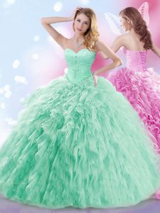 With Train Apple Green 15 Quinceanera Dress Sweetheart Sleeveless Brush Train Lace Up