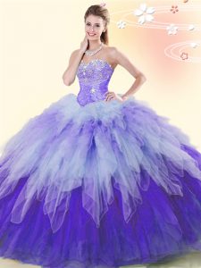 Multi-color Tulle Lace Up Sweet 16 Dresses Sleeveless Floor Length Beading and Ruffles