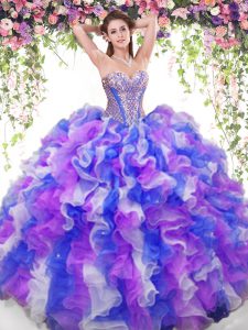 Enchanting Multi-color Organza Lace Up Quinceanera Gown Sleeveless Floor Length Beading and Ruffles