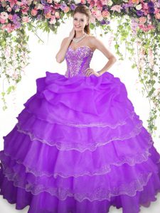 Designer Sweetheart Sleeveless Organza Sweet 16 Dress Beading and Ruffled Layers and Pick Ups Lace Up