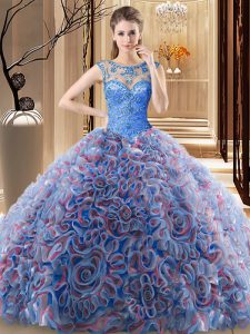 Cute Multi-color Quinceanera Gown Military Ball and Sweet 16 and Quinceanera and For with Beading Scoop Sleeveless Brush