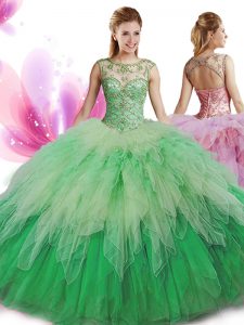 Scoop Tulle Sleeveless Floor Length 15th Birthday Dress and Beading and Ruffles