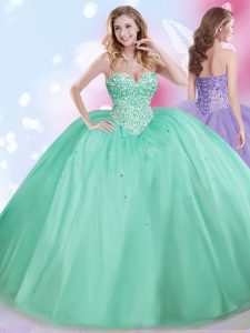 Custom Made Floor Length Lace Up Sweet 16 Quinceanera Dress Apple Green for Military Ball and Sweet 16 and Quinceanera w
