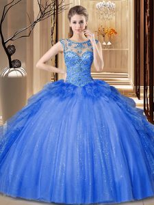 Fantastic Scoop Sleeveless Ruffles Lace Up Quinceanera Dresses