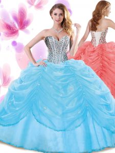 Perfect Sleeveless Beading and Pick Ups Lace Up Quince Ball Gowns