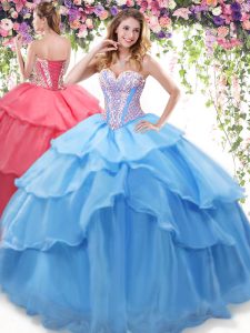 Baby Blue Quinceanera Dress Military Ball and Sweet 16 and Quinceanera and For with Beading and Ruffled Layers Sweethear