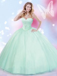 Apple Green Sleeveless Floor Length Beading Lace Up Sweet 16 Dress