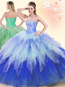 Enchanting Multi-color Ball Gowns Tulle Sweetheart Sleeveless Beading and Ruffles Floor Length Lace Up Quinceanera Gowns