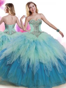 Sweetheart Sleeveless Lace Up Quinceanera Gown Multi-color Tulle