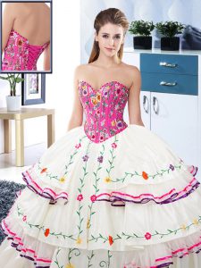 Sleeveless Embroidery and Ruffled Layers Lace Up 15th Birthday Dress