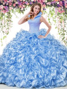 Traditional Sleeveless Backless Floor Length Beading and Ruffles Quinceanera Gowns