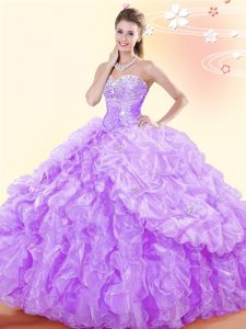 Lavender Quinceanera Gown Military Ball and Sweet 16 and Quinceanera and For with Beading and Ruffles and Pick Ups Sweet