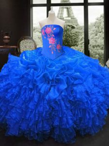 Top Selling Royal Blue 15 Quinceanera Dress Military Ball and Sweet 16 and Quinceanera and For with Embroidery and Ruffl