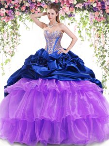 Lovely Pick Ups Ruffled Brush Train Ball Gowns 15th Birthday Dress Multi-color Sweetheart Organza and Taffeta Sleeveless