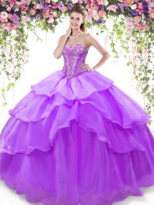 Smart Sleeveless Lace Up Floor Length Beading and Ruffled Layers Ball Gown Prom Dress