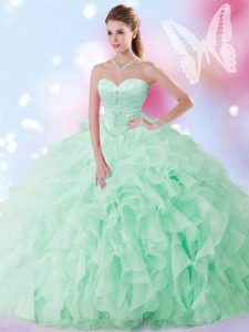 Apple Green Sweetheart Lace Up Beading and Ruffles 15th Birthday Dress Sleeveless