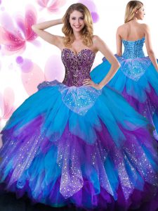 Enchanting Multi-color Ball Gowns Beading and Ruffled Layers Quinceanera Gowns Lace Up Tulle Sleeveless Floor Length