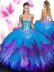 Multi-color Sleeveless Beading and Ruffled Layers Floor Length 15th Birthday Dress