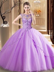 Scoop Lavender Ball Gowns Beading Ball Gown Prom Dress Lace Up Tulle Sleeveless