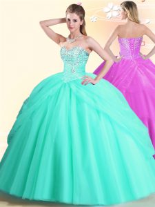 Floor Length Apple Green Ball Gown Prom Dress Tulle Sleeveless Beading