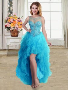 Scoop Tulle Sleeveless High Low Homecoming Dress and Beading and Ruffles