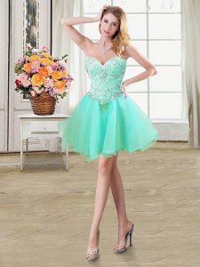 Popular Apple Green Sleeveless Mini Length Beading Lace Up Evening Dress